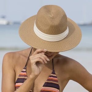NWOT Furtalk Wide Brim Fedora Beach Sun Straw Hat